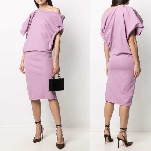 The Attico Asymmetric Draped Cotton-Jersey Mini Dress - Picture 1 of 13